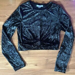Love Riche Black Crushed Velvet Long Sleeve Crop Top